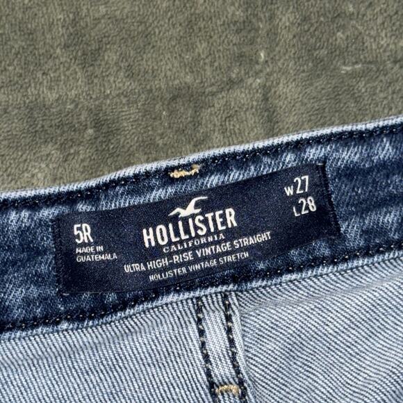 Hollister Ultra High-Rise Vintage Straight Jeans Womens 5R Blue Denim Distressed - Picture 6 of 9